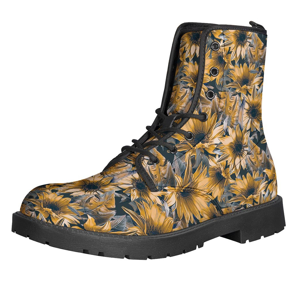 Sunflower Soul: Vintage Leather Lightweight Boots for Modern Hippies - 1