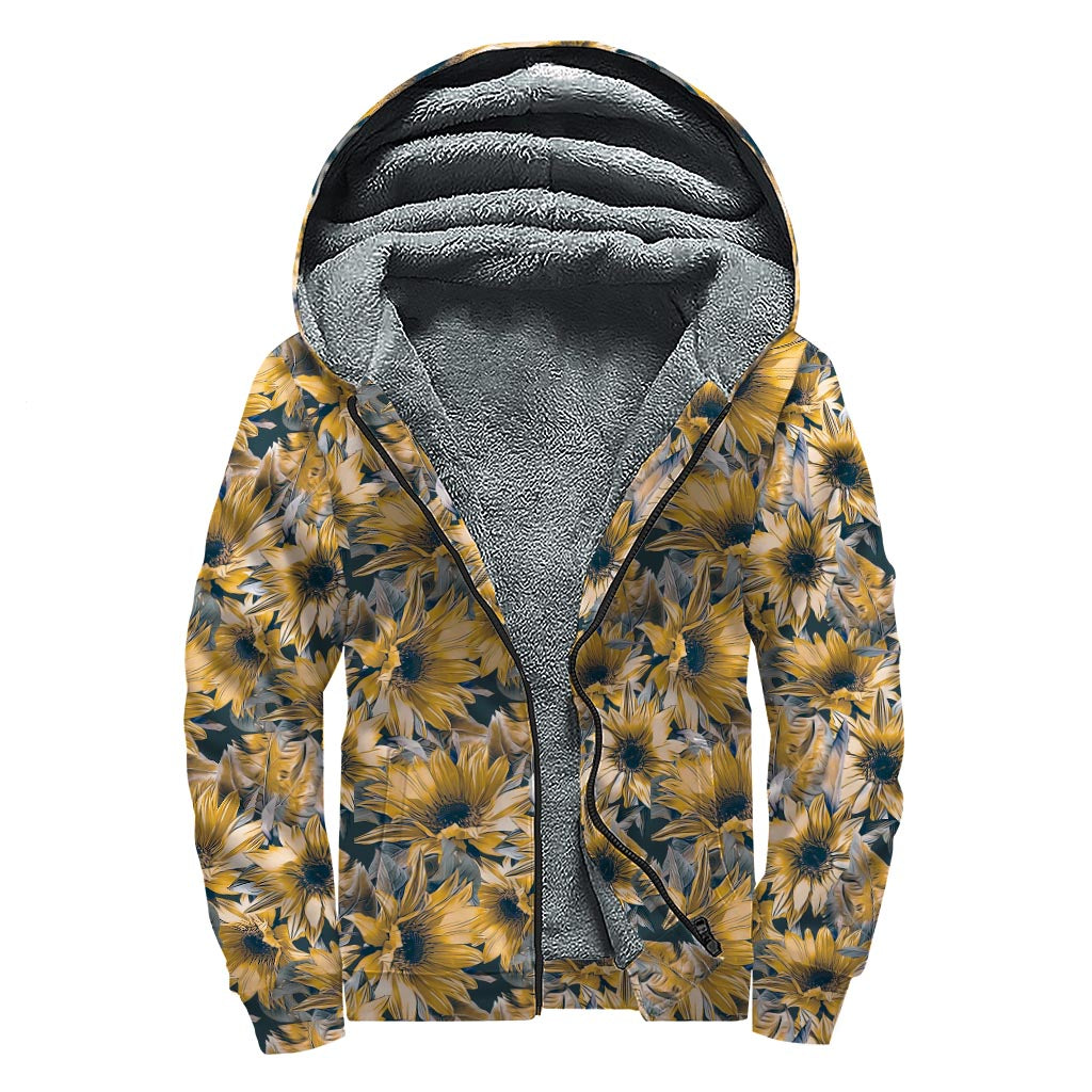 Vintage Sunflower Dreamer Sherpa Lined Zip Up Hoodie - 1