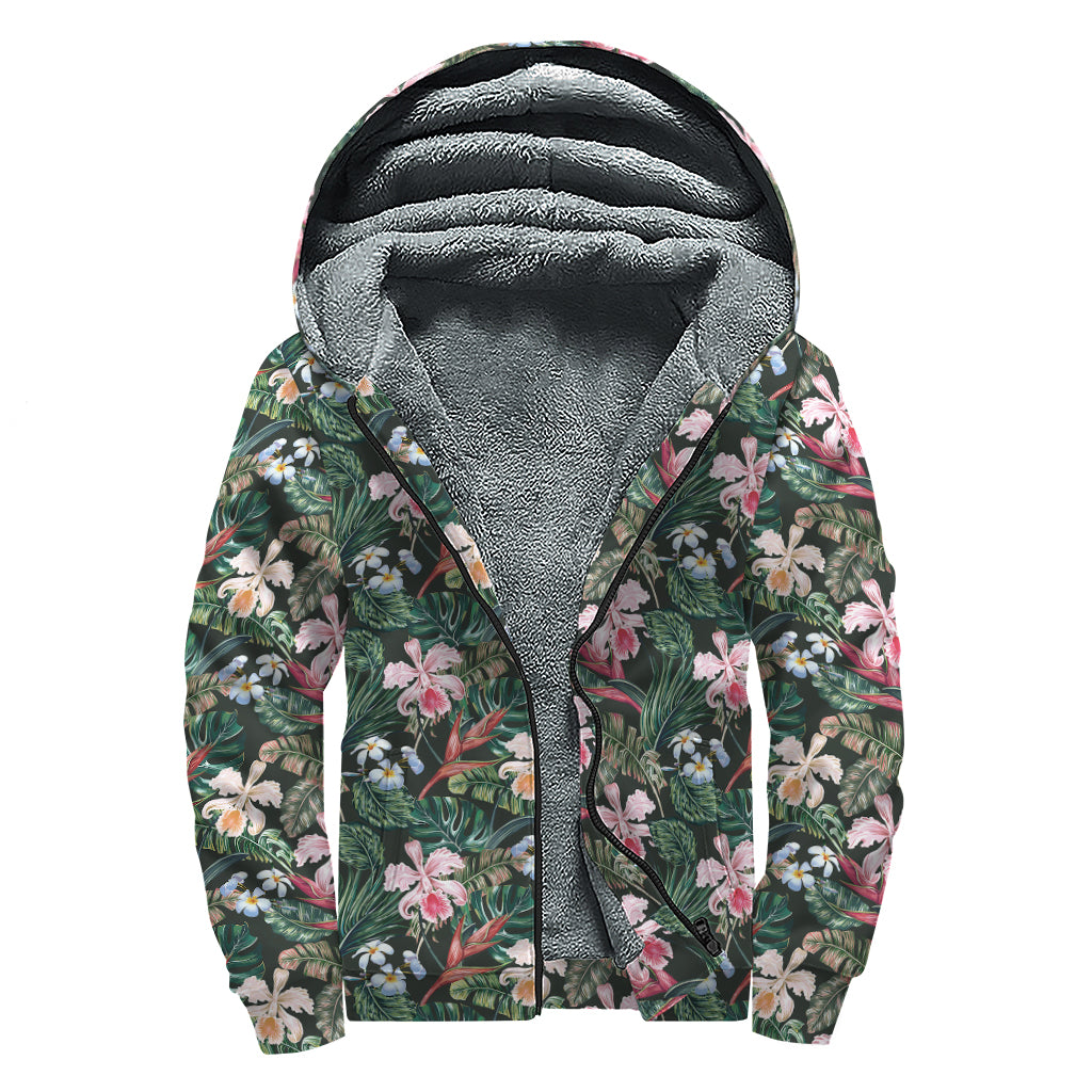 Vintage Tropical Exotic Hawaiian Print Sherpa Lined Zip Up Hoodie for the Free-Spirited Hippie - 1