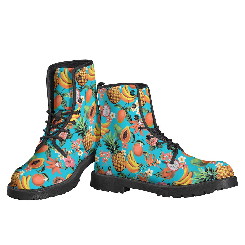 Vintage Tropical Fruits Pattern Leather Lightweight Boots for Modern Hippies - 3