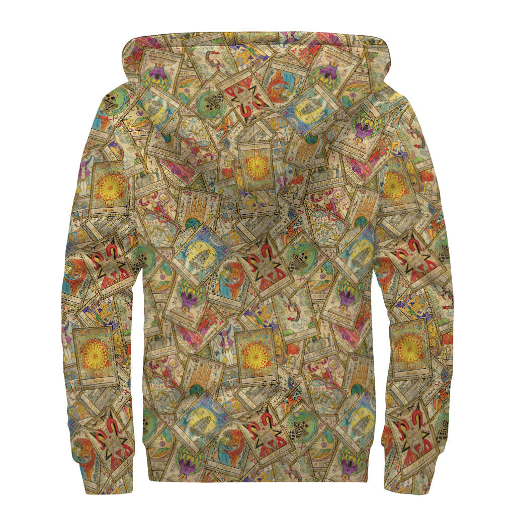 Vintage Wicca Tarot Card Print Sherpa Lined Zip Up Hoodie for Free-Spirited Hippies - 2