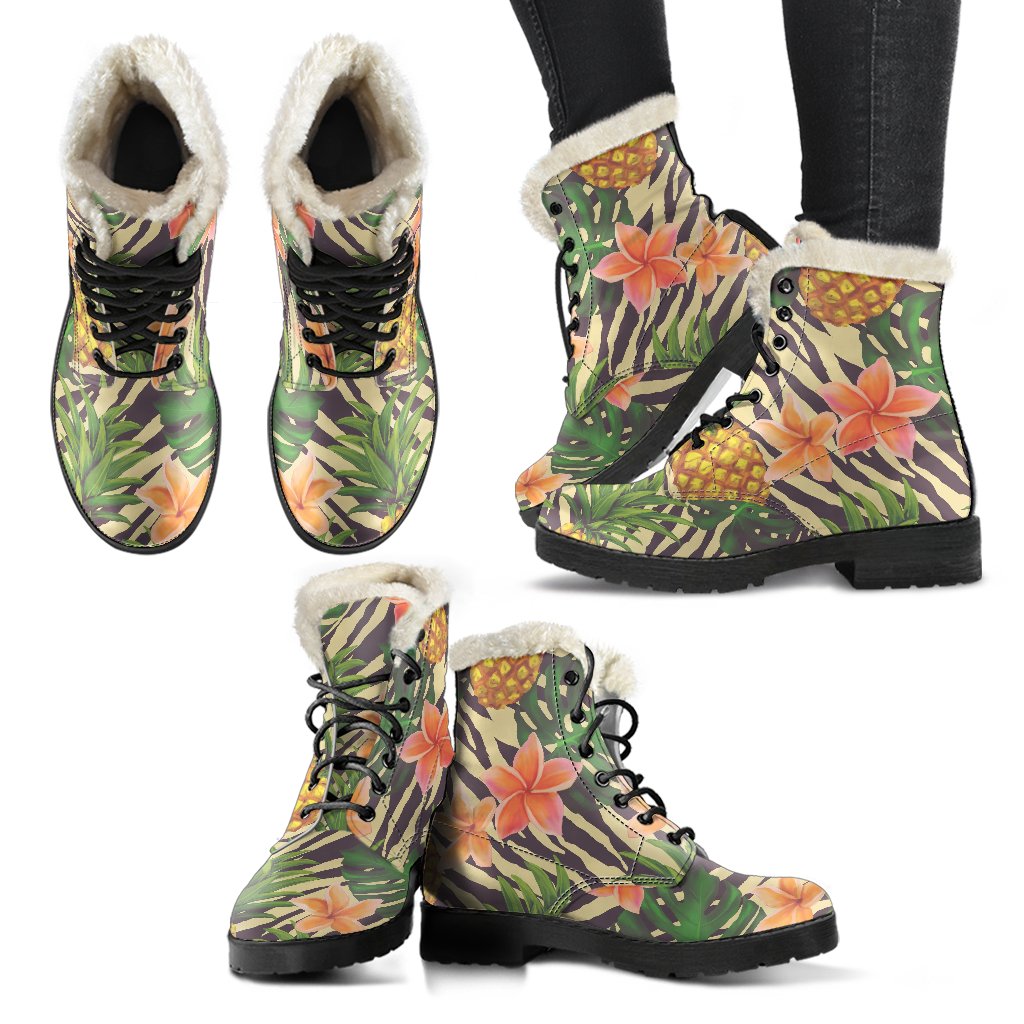 Bring on the Boho Vibes with Vintage Zebra Pineapple Faux Fur Leather Boots - 2