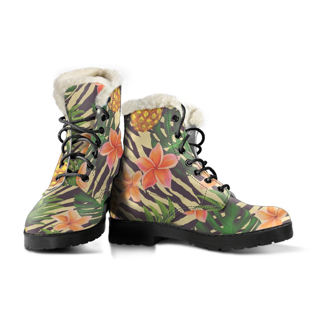 Bring on the Boho Vibes with Vintage Zebra Pineapple Faux Fur Leather Boots - 3