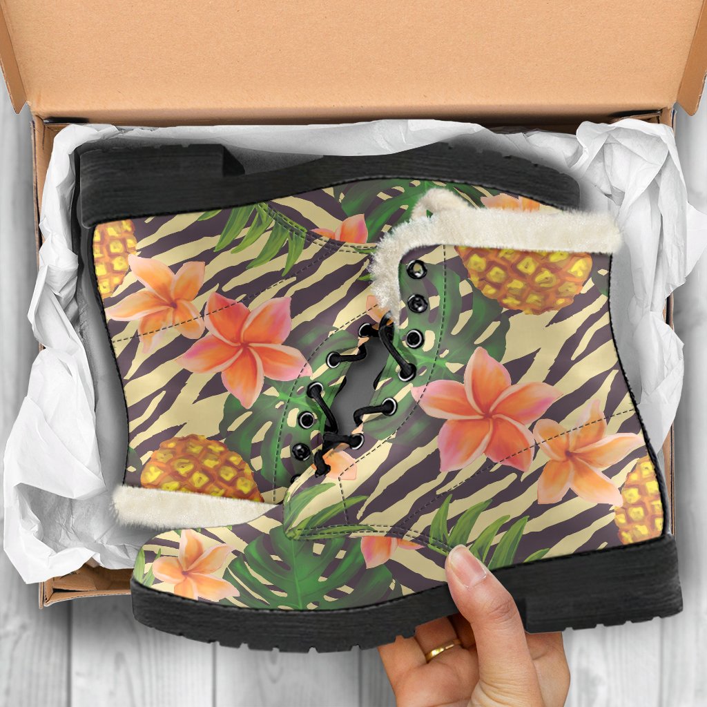 Bring on the Boho Vibes with Vintage Zebra Pineapple Faux Fur Leather Boots - 5