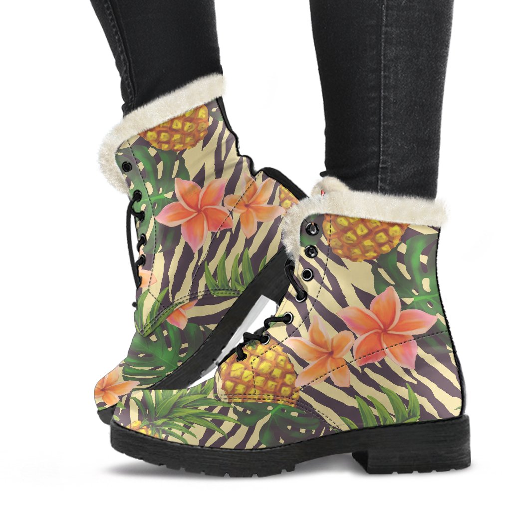 Bring on the Boho Vibes with Vintage Zebra Pineapple Faux Fur Leather Boots - 1