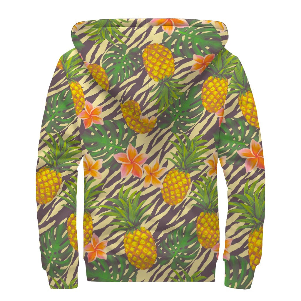 Vintage Zebra Pineapple Pattern Print Sherpa Lined Zip Up Hoodie: Embracing the Hippie Spirit in Style - 2