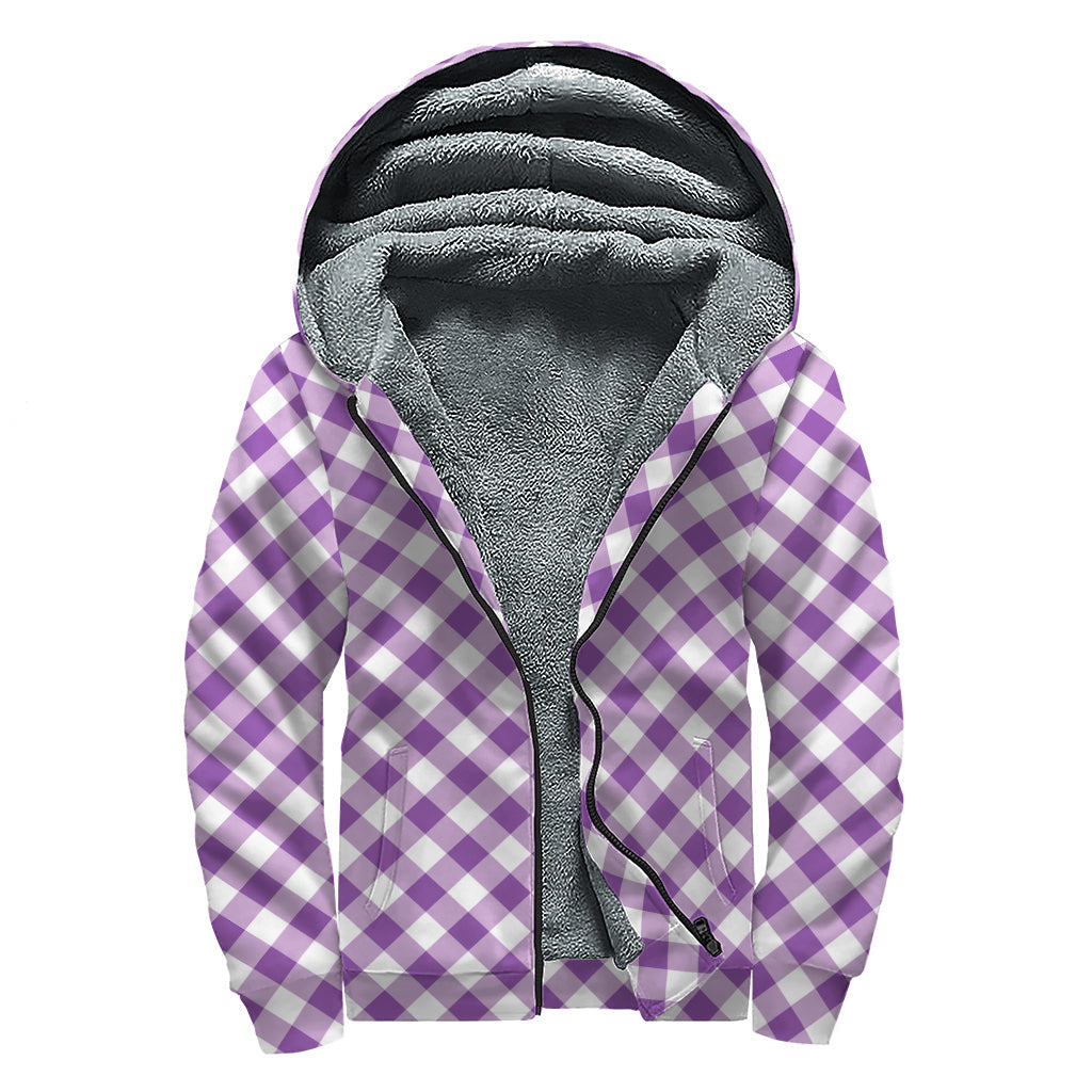 Violet and White Gingham Sherpa Zip-Up Hoodie: Embrace Your Inner Hippie Chic - 1