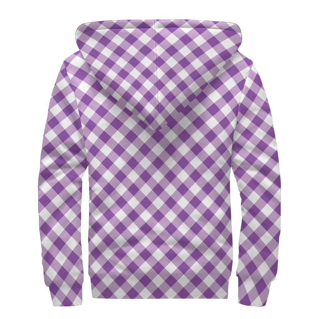 Violet and White Gingham Sherpa Zip-Up Hoodie: Embrace Your Inner Hippie Chic - 2