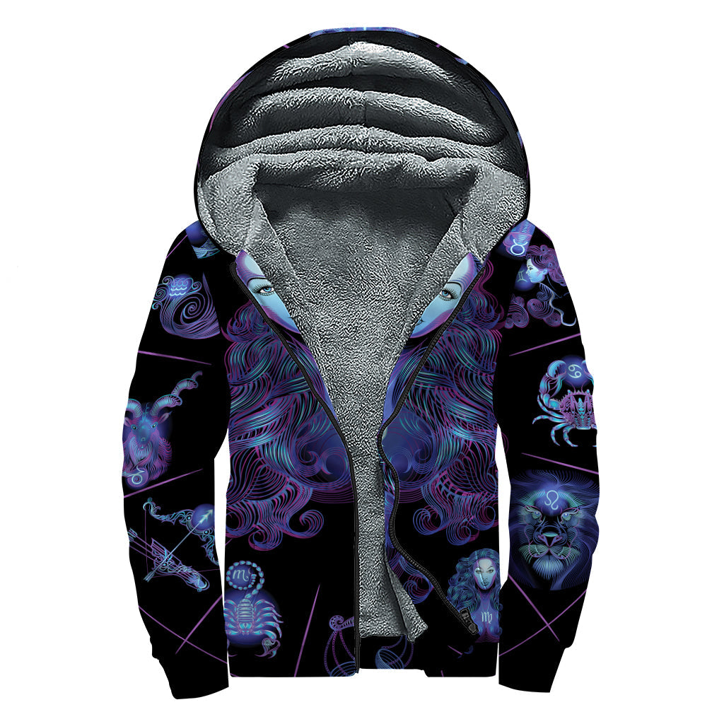 Virgo and Astrological Signs Print Sherpa Lined Zip Up Hoodie for the Modern Hippie - 1