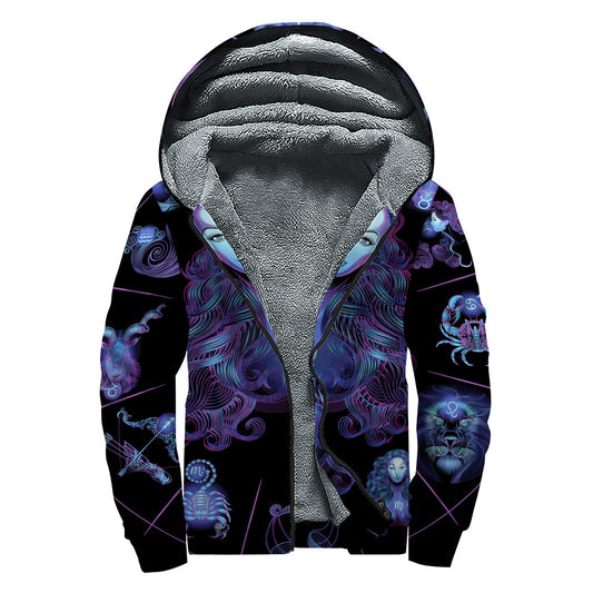 Virgo and Astrological Signs Print Sherpa Lined Zip Up Hoodie for the Modern Hippie - 1