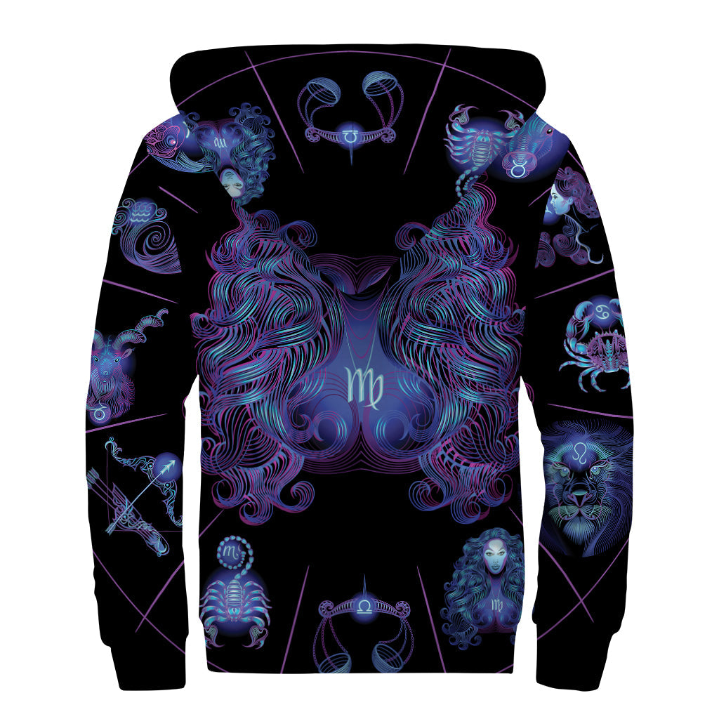 Virgo and Astrological Signs Print Sherpa Lined Zip Up Hoodie for the Modern Hippie - 2