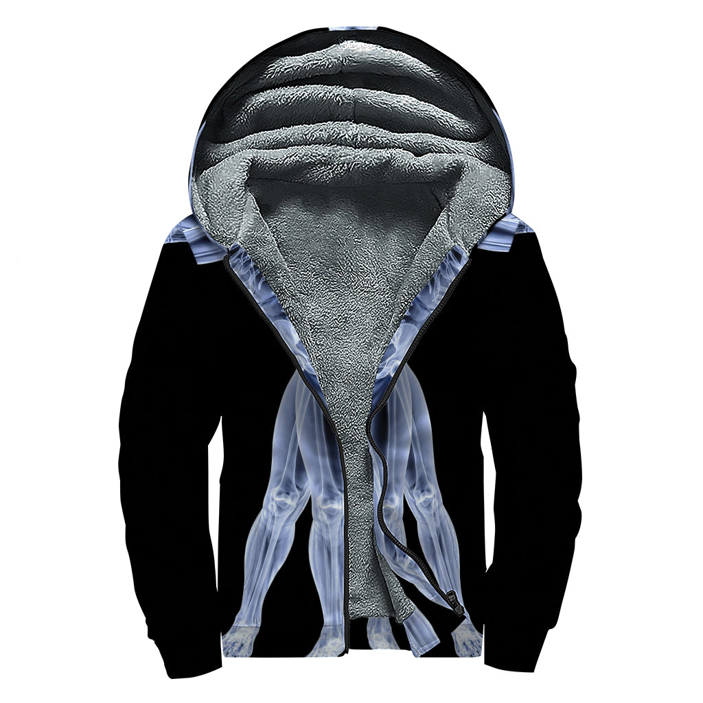 Vitruvian Man X-Ray Print Sherpa Lined Zip Up Hoodie: Groovy Hippie Style - 1