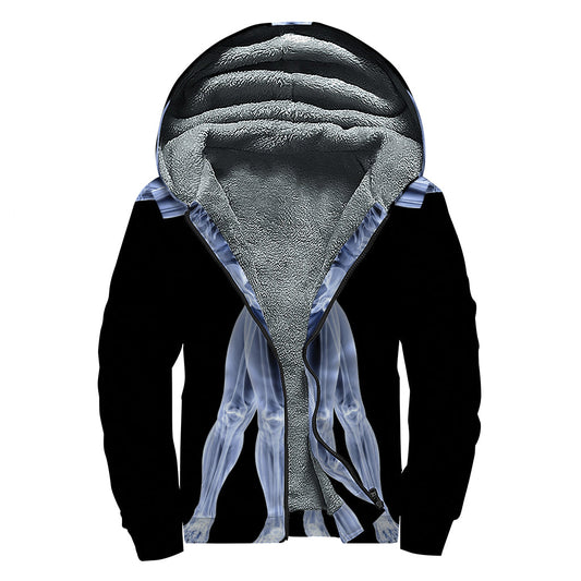 Vitruvian Man X-Ray Print Sherpa Lined Zip Up Hoodie: Groovy Hippie Style - 1