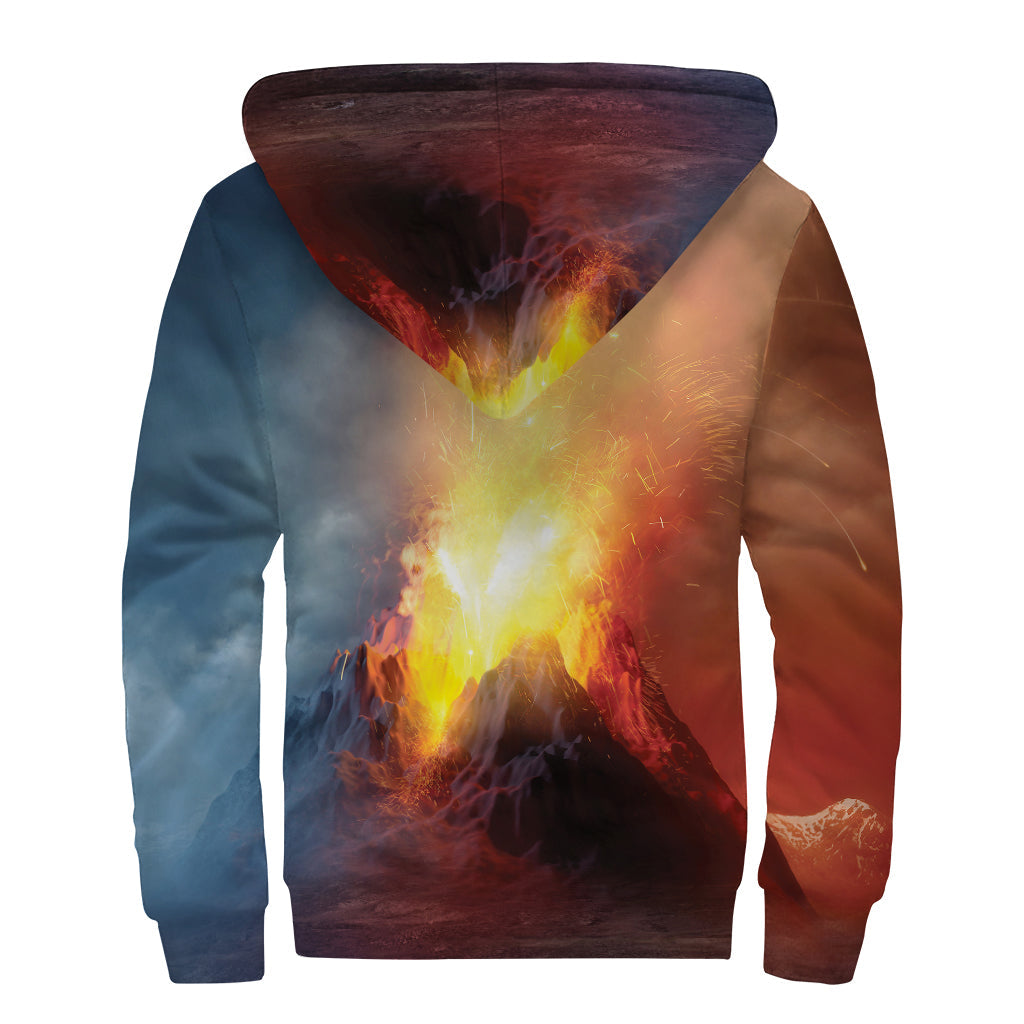 Volcano Eruption Print Sherpa Lined Zip Up Hoodie: Embracing the Hippie Style - 2