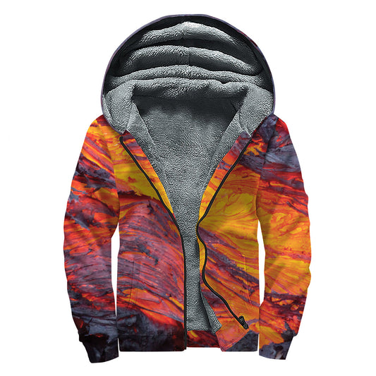 Volcano Vibes: Sherpa Lined Zip Up Hoodie for Stylish Hippies - 1