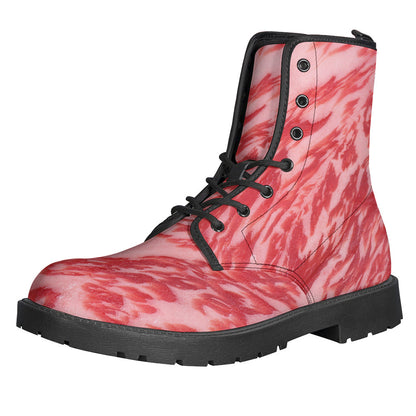 Wagyu Beef Meat Print Leather Boots for Boho Hippie Fashionistas - 1