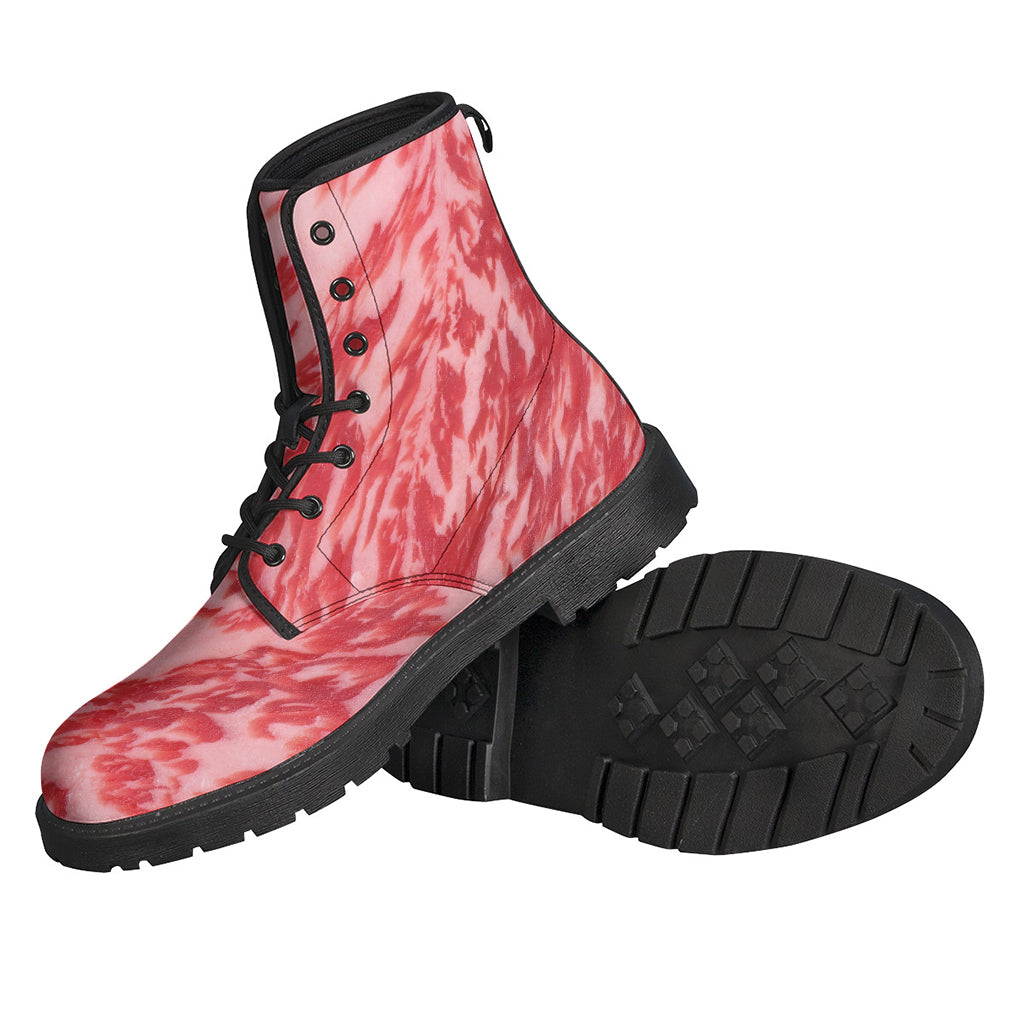 Wagyu Beef Meat Print Leather Boots for Boho Hippie Fashionistas - 2