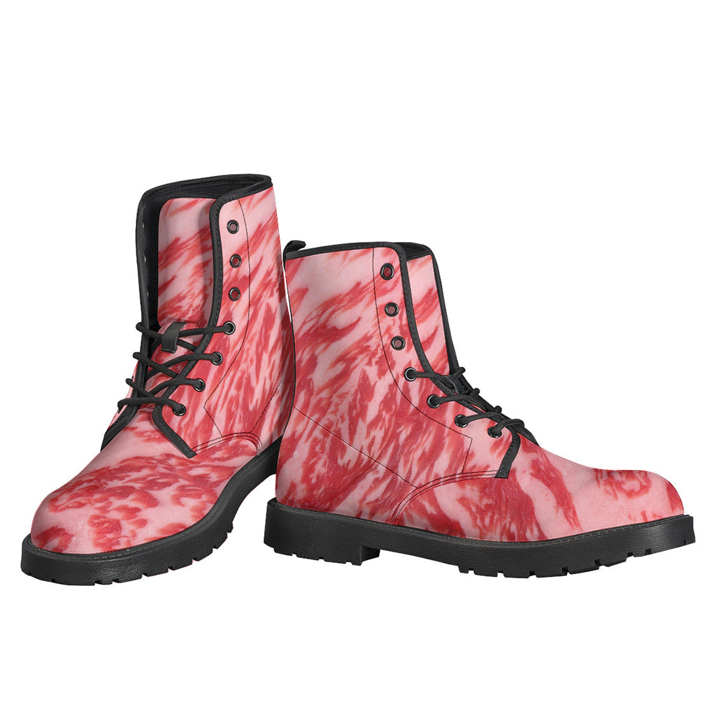 Wagyu Beef Meat Print Leather Boots for Boho Hippie Fashionistas - 3