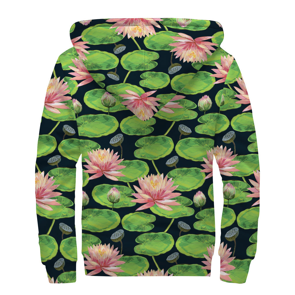 Water Lily Sherpa Bliss: Stay Cozy in Style with this Flower-Patterned Zip Up Hoodie! - 2