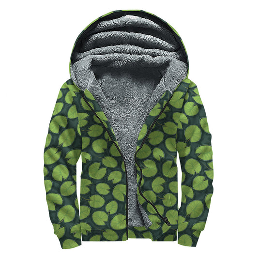 Water Lily Pads Pattern Hoodie: Embrace Your Inner Hippie Style with Sherpa Lining - 1