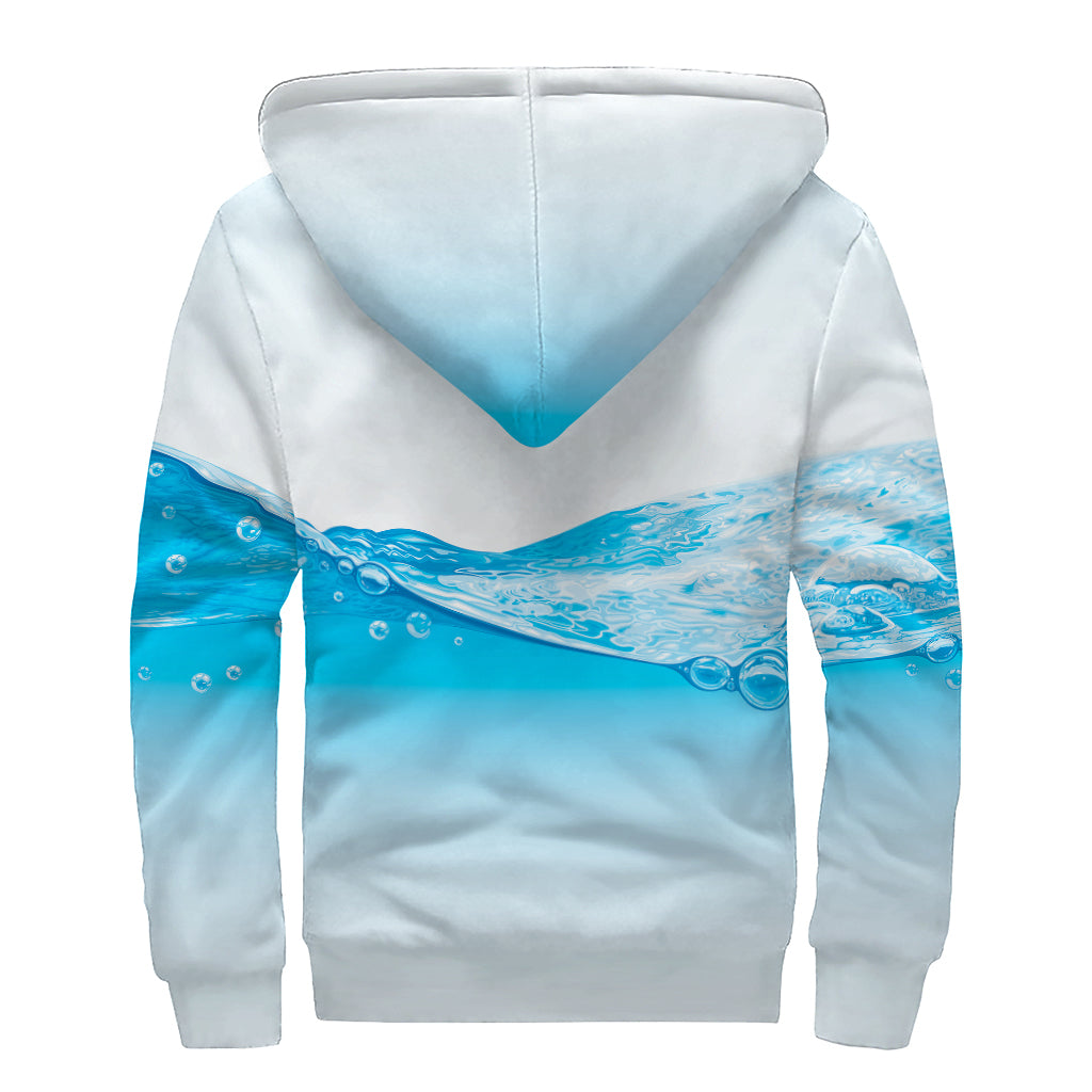 Water Wave Print Sherpa Lined Zip Up Hoodie: Embrace Your Inner Hippie Style with Cozy Comfort - 2