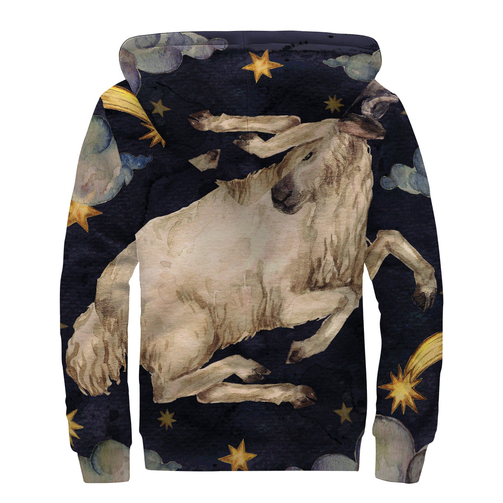 Watercolor Aries Zodiac Sign Sherpa Lined Zip Up Hoodie for Groovy Hippies - 2