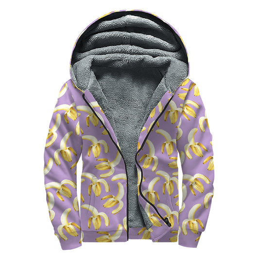 Watercolor Banana Pattern Print Sherpa Hoodie for Groovy Hippies - 1