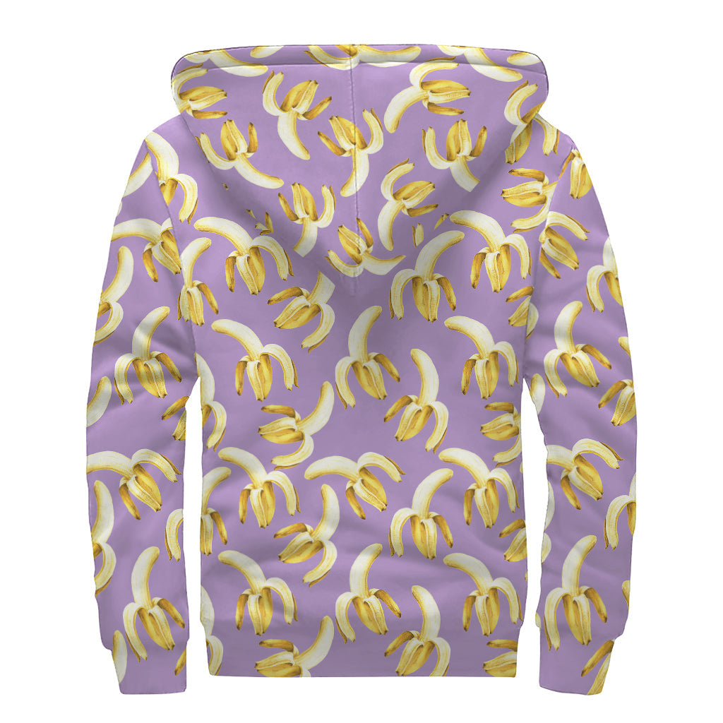 Watercolor Banana Pattern Print Sherpa Hoodie for Groovy Hippies - 2