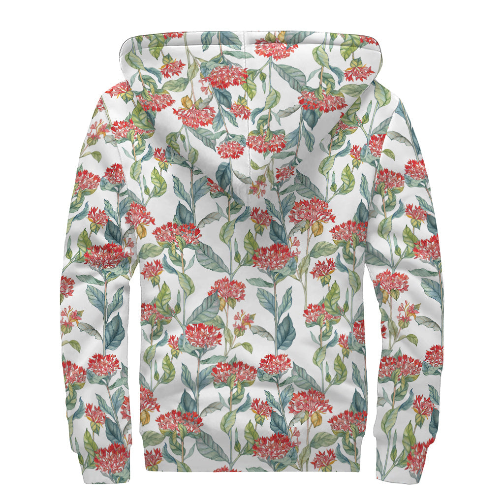 Watercolor Bouvardia Print Sherpa Lined Zip Up Hoodie - 2