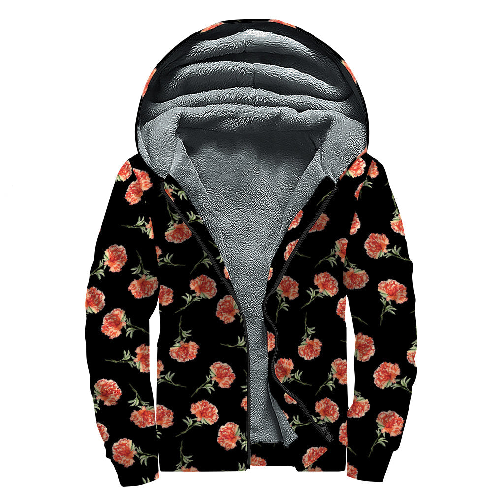 Watercolor Carnation Pattern Print Hippies Sherpa Lined Zip Up Hoodie - 1