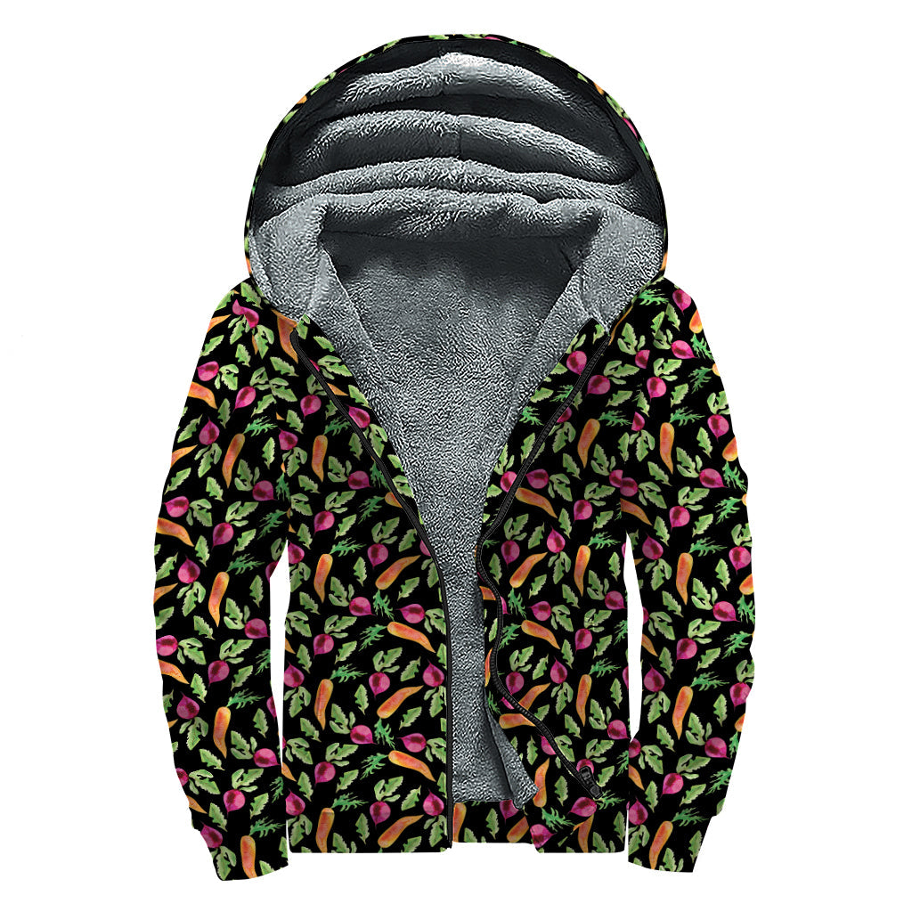 Watercolor Carrot and Radish Print Sherpa Lined Zip Up Hoodie - Stay Cozy in Hippie Style - 1