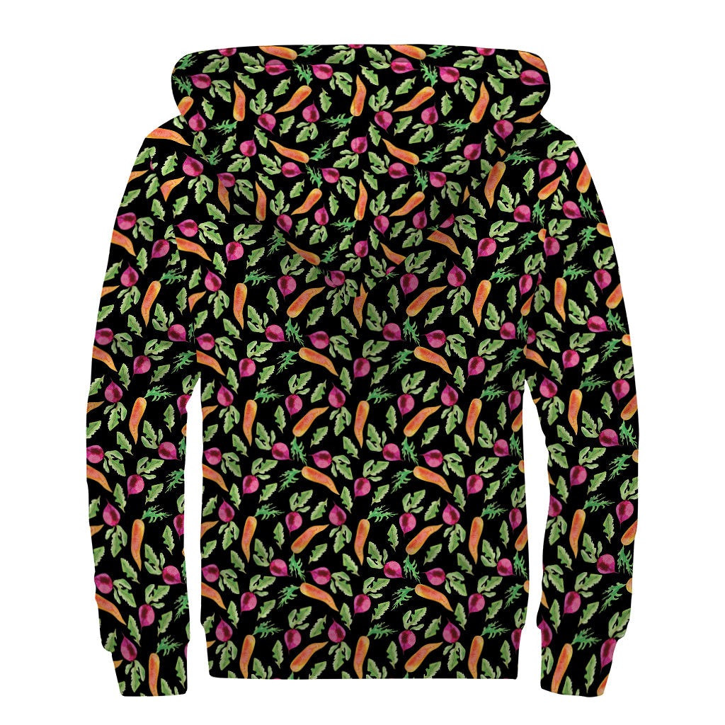 Watercolor Carrot and Radish Print Sherpa Lined Zip Up Hoodie - Stay Cozy in Hippie Style - 2