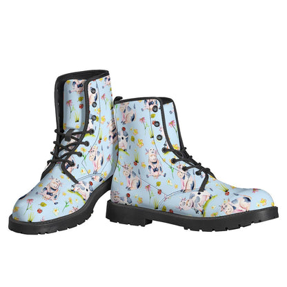 Watercolor Cartoon Cow Pattern Leather Lightweight Boots for the Groovy Hippie - 3