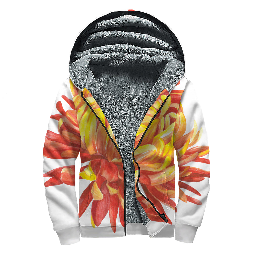 Watercolor Chrysanthemum Sherpa: Cozy Hippie Vibes Zip Up Hoodie - 1