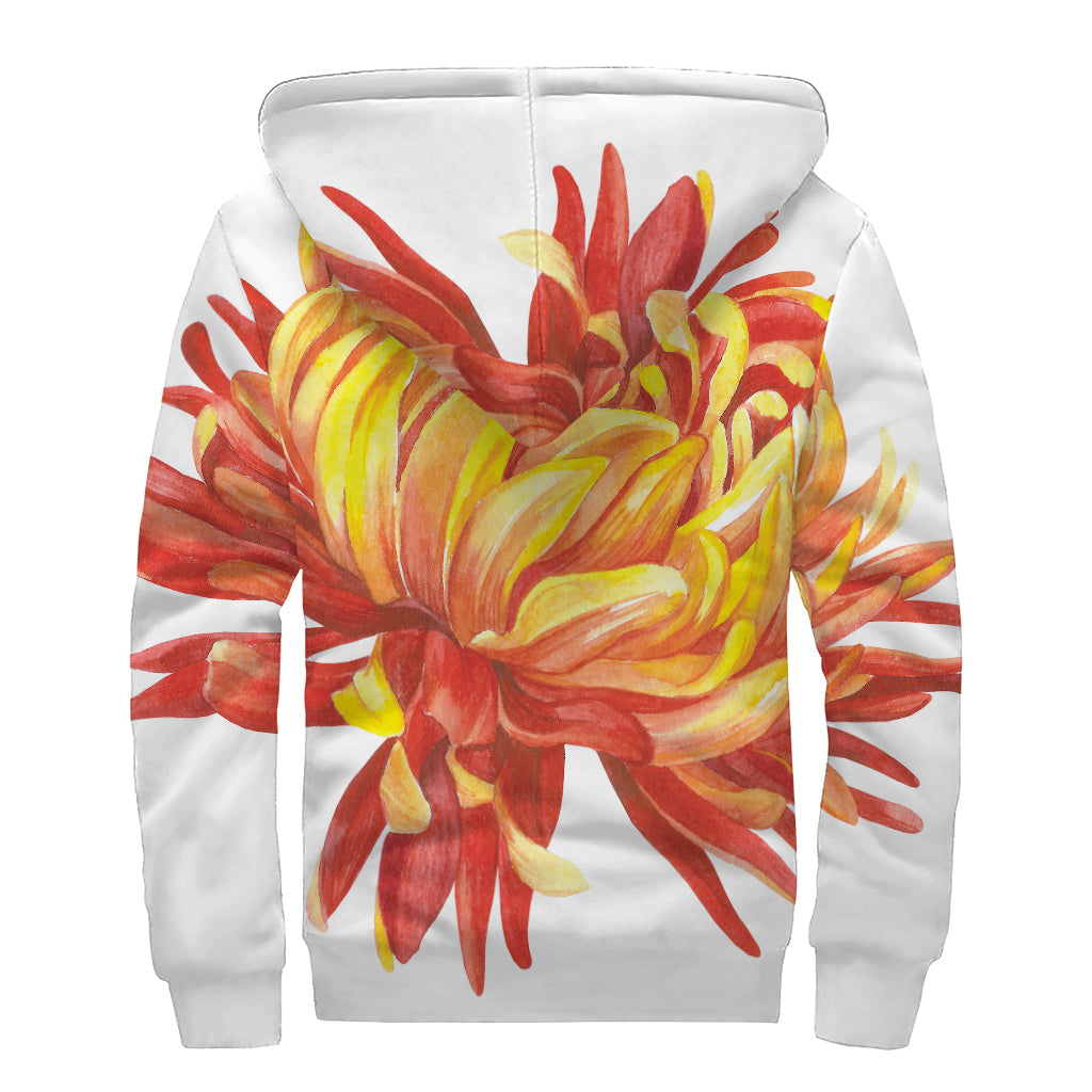 Watercolor Chrysanthemum Sherpa: Cozy Hippie Vibes Zip Up Hoodie - 2