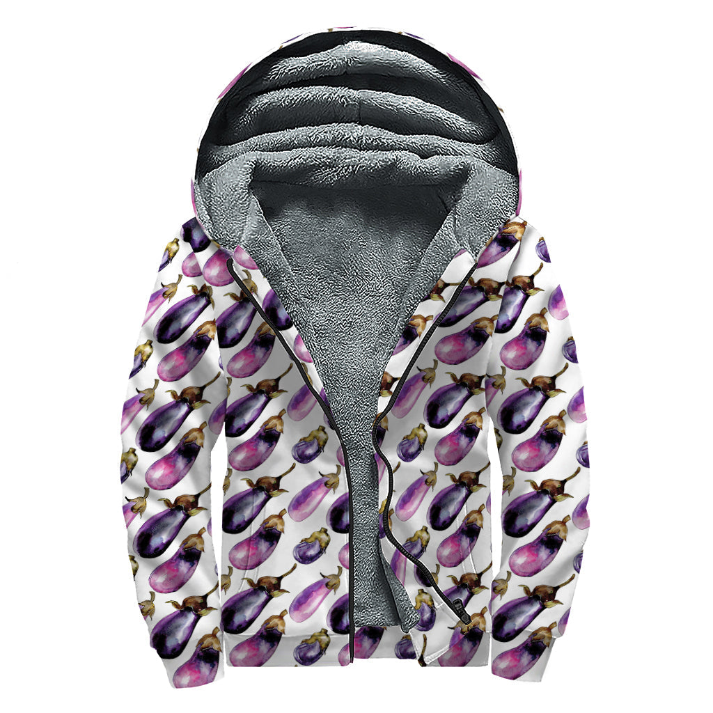 Watercolor Eggplant Pattern Sherpa Lined Zip Up Hoodie for the Modern Hippie - 1