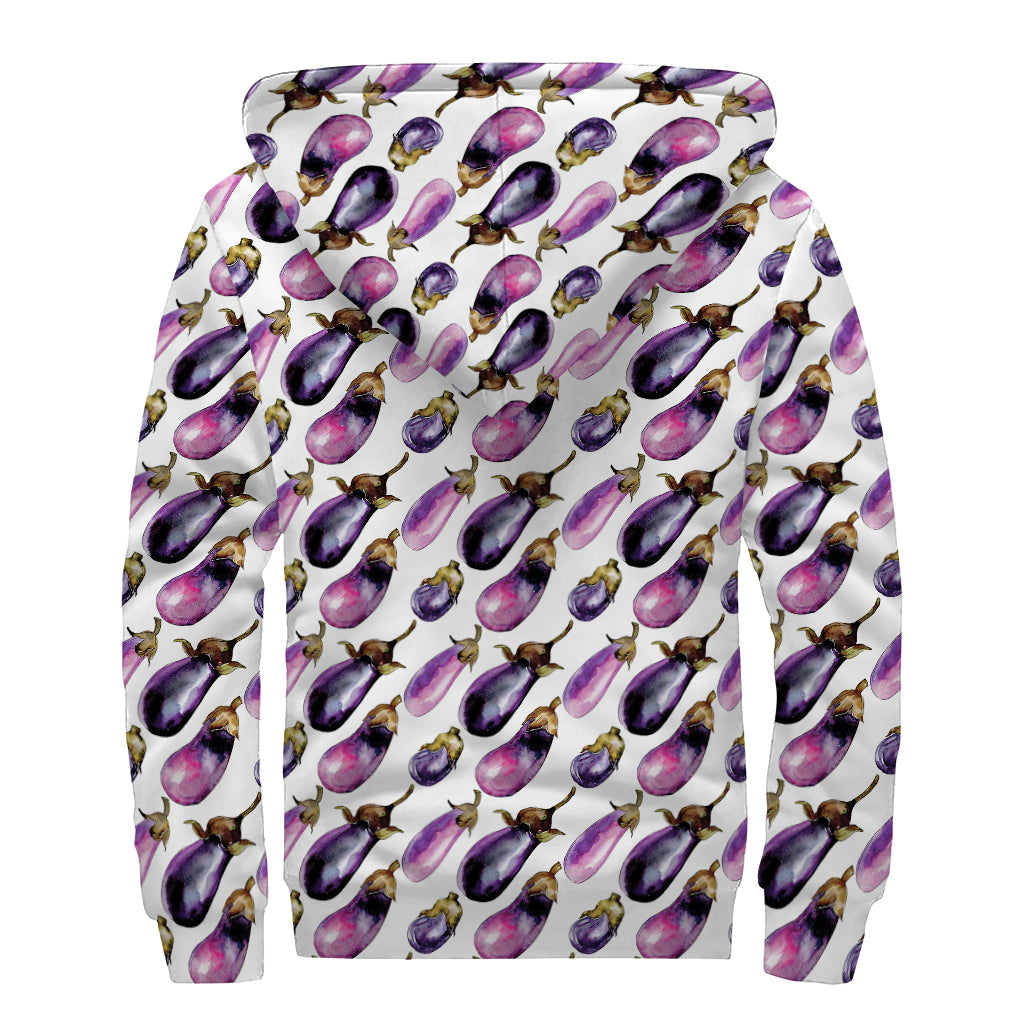 Watercolor Eggplant Pattern Sherpa Lined Zip Up Hoodie for the Modern Hippie - 2