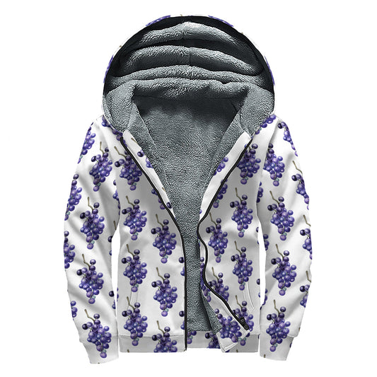 Watercolor Grape Pattern Print Sherpa Lined Zip Up Hoodie for Groovy Hippies - 1