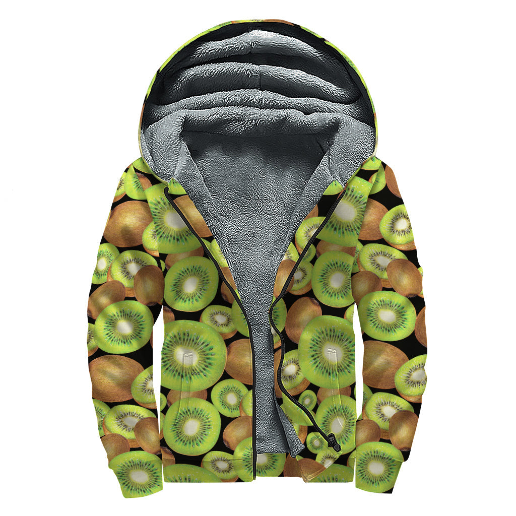 Watercolor Kiwi Pattern Sherpa Lined Zip-Up Hoodie: Embrace Your Inner Hippie Chic - 1