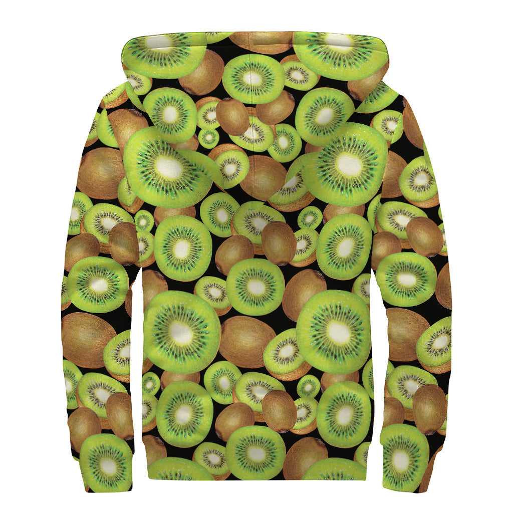 Watercolor Kiwi Pattern Sherpa Lined Zip-Up Hoodie: Embrace Your Inner Hippie Chic - 2