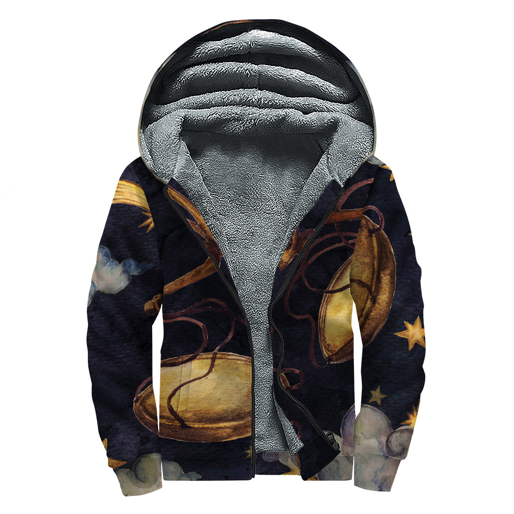 Watercolor Libra Zodiac Sign Sherpa Lined Zip Up Hoodie for Free Spirited Hippies - 1