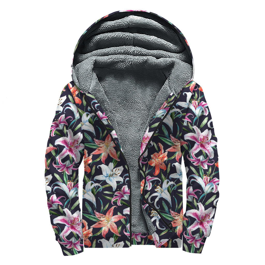 Watercolor Lily Sherpa Hoodie: Stay Cozy in Hippie Style - 1