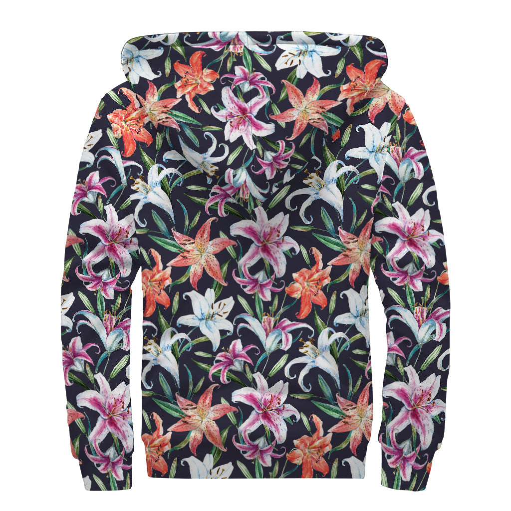 Watercolor Lily Sherpa Hoodie: Stay Cozy in Hippie Style - 2