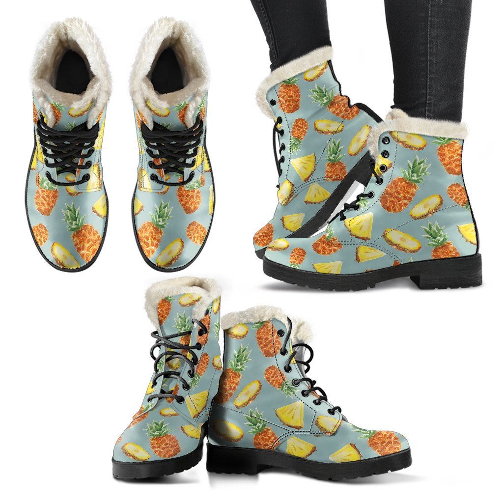 Watercolor Pineapple Dream: Groovy Faux Fur Leather Boots for Hippies - 2