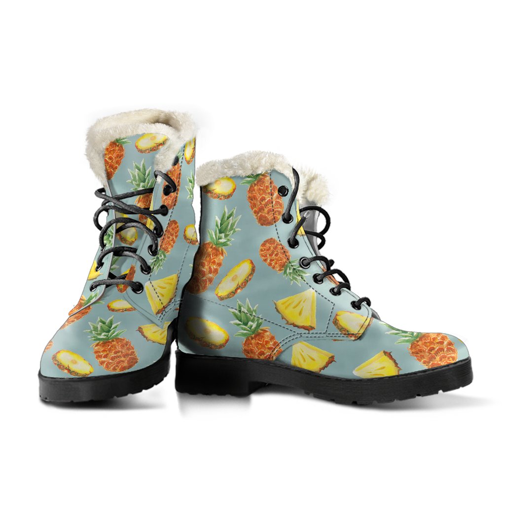 Watercolor Pineapple Dream: Groovy Faux Fur Leather Boots for Hippies - 3