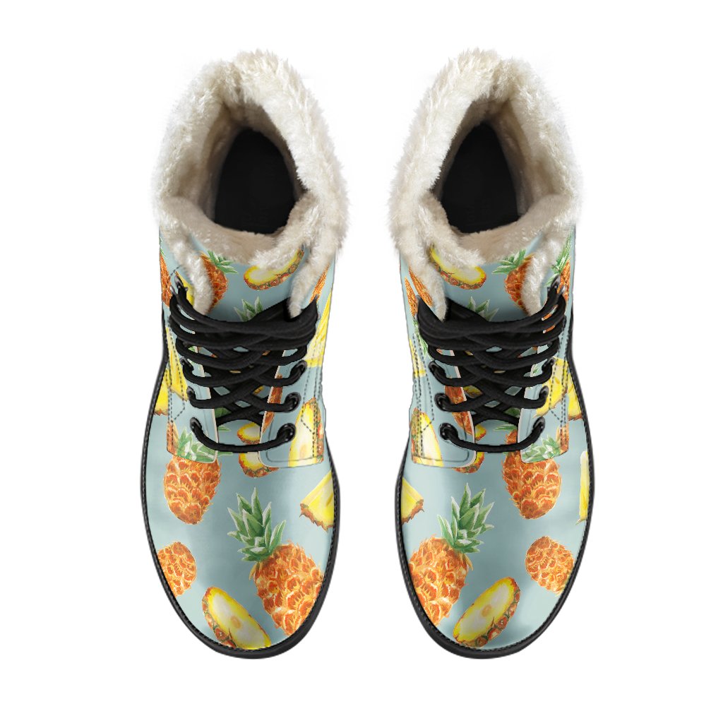 Watercolor Pineapple Dream: Groovy Faux Fur Leather Boots for Hippies - 4