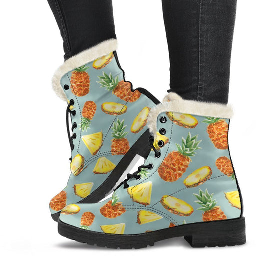 Watercolor Pineapple Dream: Groovy Faux Fur Leather Boots for Hippies - 1