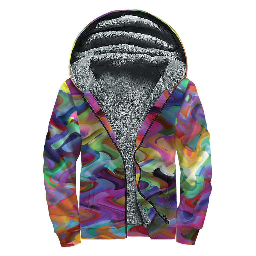 Watercolor Psychedelic Print Sherpa-Lined Zip Up Hoodie for the Free-Spirited Hippie - 1