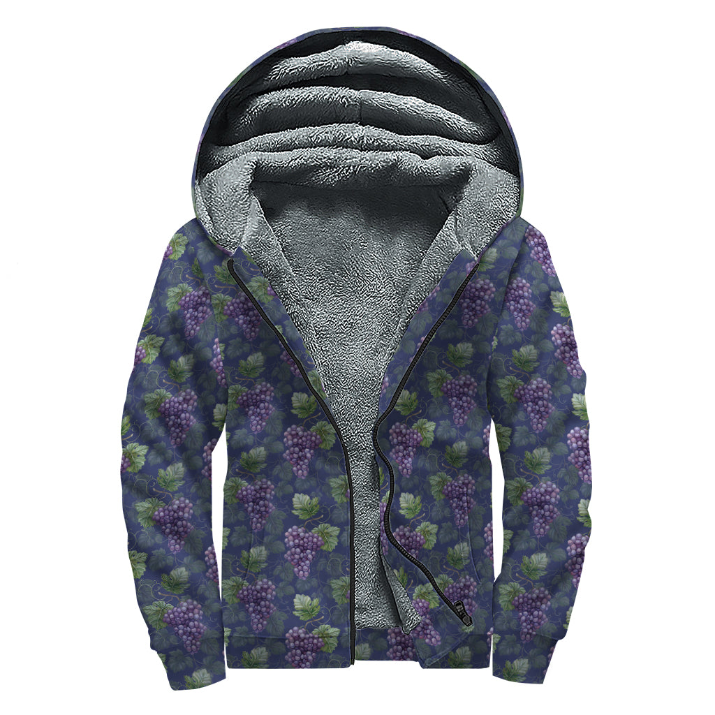 Watercolor Grape Pattern Sherpa Lined Hippie Zip Up Hoodie - 1