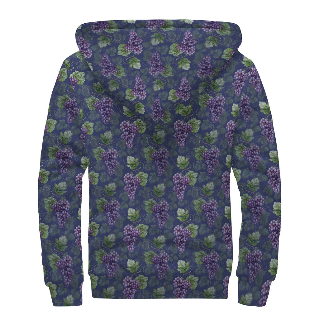 Watercolor Grape Pattern Sherpa Lined Hippie Zip Up Hoodie - 2